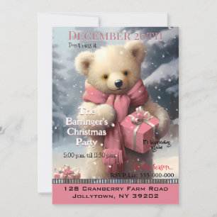Pink Christmas Bear Annual Party Invite