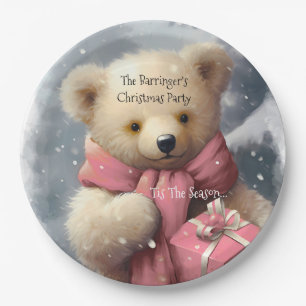 Pink Christmas Bear Annual Party  Paper Plate