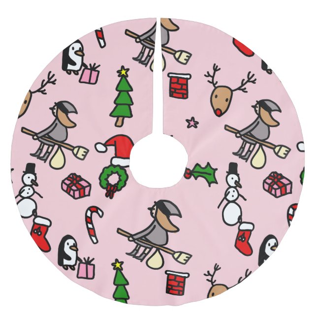 pink christmas befana brushed polyester tree skirt (Front)