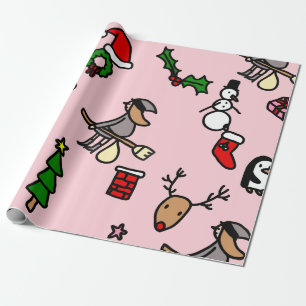 pink christmas befana wrapping paper