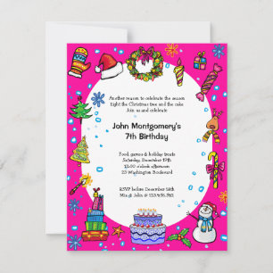 Pink Christmas Birthday Party Invitation