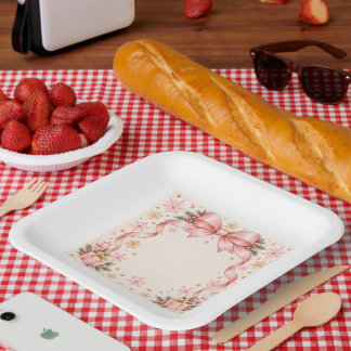 Pink Christmas Birthday Party Paper Plates | Pink