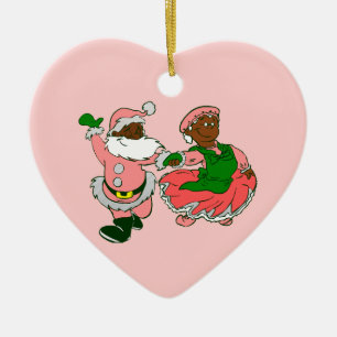 pink christmas black santa claus wife ceramic ornament