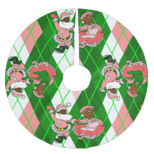 pink christmas black santa wife plaid  brushed polyester tree skirt