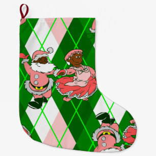 pink christmas black santa wife plaid  large christmas stocking