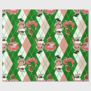 pink christmas black santa wife plaid  wrapping paper