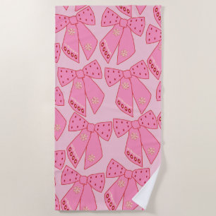 Pink Christmas Bows Beach Towel