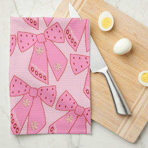 Pink Christmas Bows Kitchen Towel