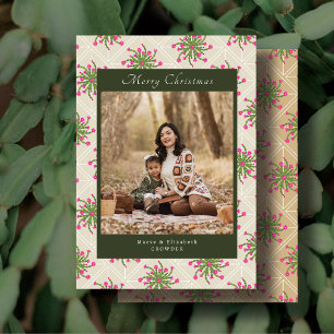 Pink Christmas Cactus Floral Photo Christmas Holiday Card