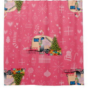 pink christmas camper trailer flamingo santa
