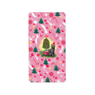 Pink Christmas Cat Label