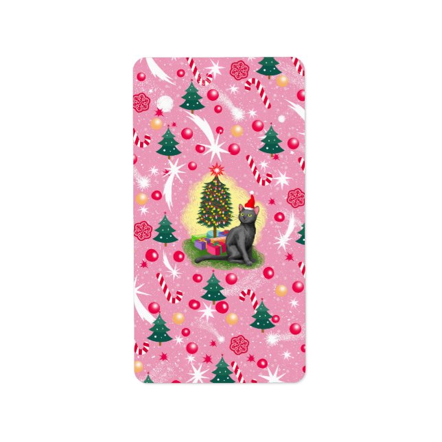 Pink Christmas Cat Label (Front)