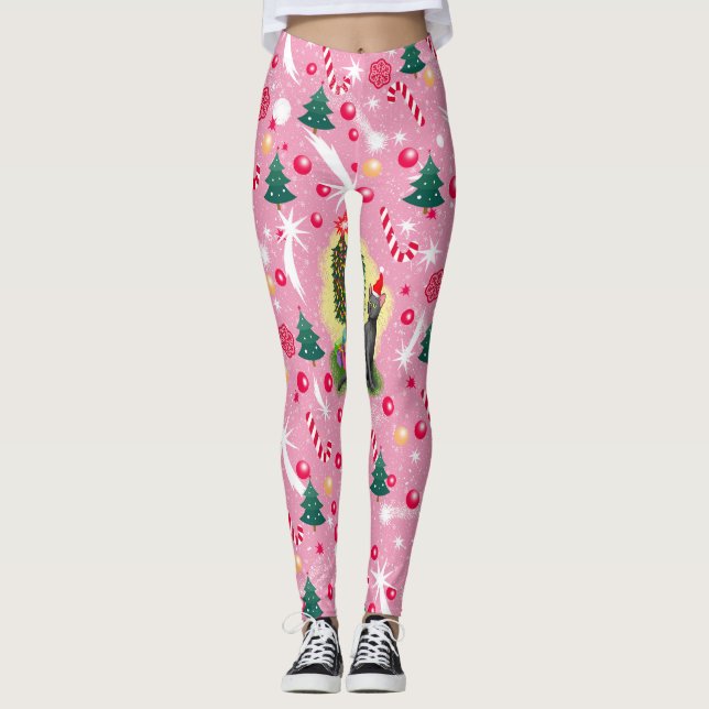 Pink Christmas Cat Leggings (Front)