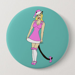 Pink Christmas catgirl 4 Inch Round Button
