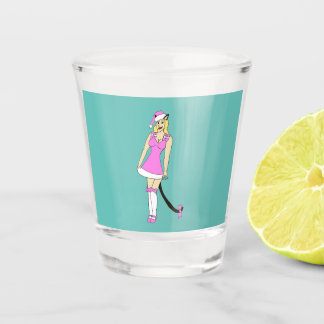 Pink Christmas catgirl Shot Glass