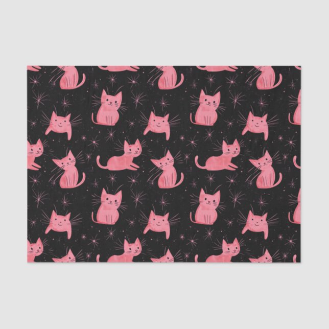 Pink Christmas Cats on Black Tissue Paper (Front)