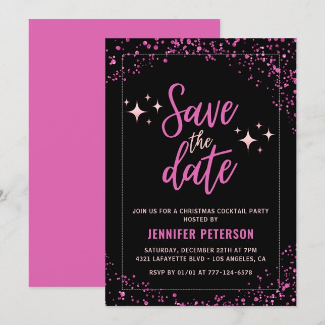 Pink Christmas Cocktail Party Save the date Glam Invitation (Front/Back)
