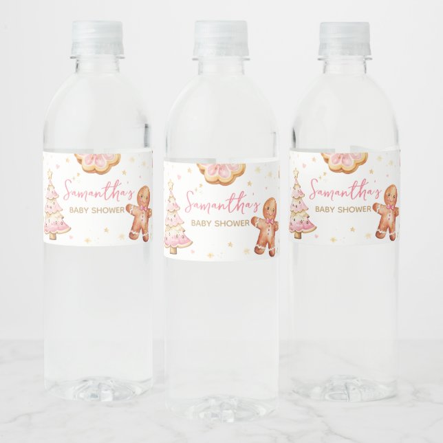 Pink Christmas Cookie Baby Shower  Water Bottle Label (Bottles)