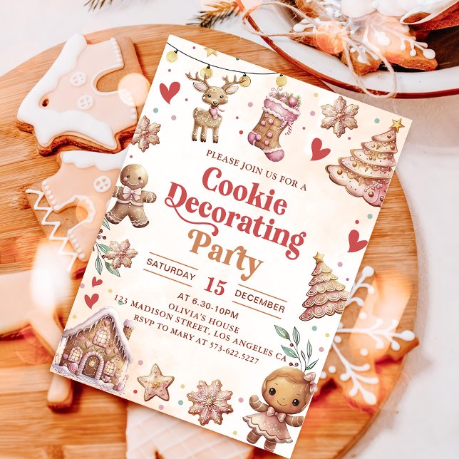 Pink Christmas Cookie Decorating Party Invitation (Creator Uploaded)