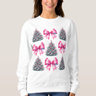 Pink Christmas Coquette Bow Christmas Tree Sweatshirt