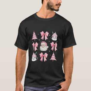 Pink Christmas Coquette Bow Santa pattern womens f T-Shirt