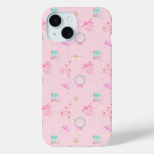 Pink Christmas Coquette Bow Seamless Pattern iPhone 15 Case
