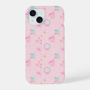 Pink Christmas Coquette Bow Seamless Pattern iPhone 15 Case