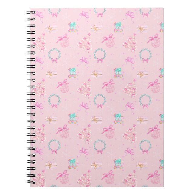 Pink Christmas Coquette Bow Seamless Pattern Notebook (Front)