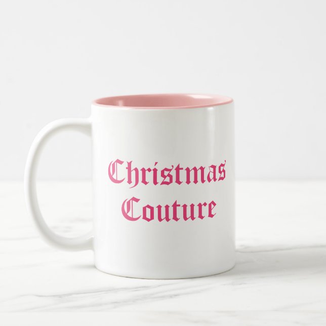 Pink Christmas Couture Two-Tone Coffee Mug (Left)
