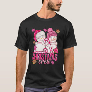 Pink Christmas Crew Snowman With Candy Cane Xmas H T-Shirt