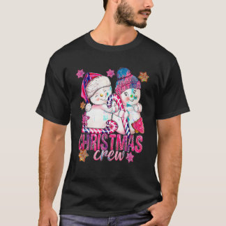 Pink Christmas Crew Snowman With Candy Cane Xmas H T-Shirt