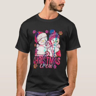 Pink Christmas Crew Snowman With Candy Cane Xmas H T-Shirt