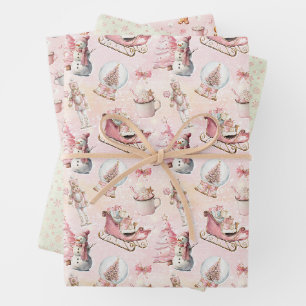 Pink Christmas Cute Pastel Wrapping Paper Sheet