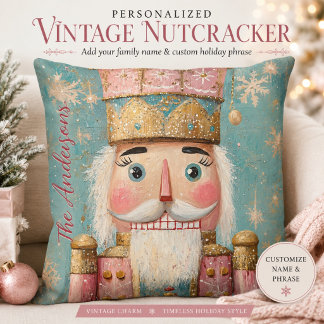 Pink Christmas Decor Nutcracker Vintage Family Throw Pillow