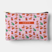 Pink Christmas Dogs Girl Personalized Cosmetic Bag