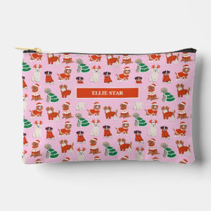 Pink Christmas Dogs Girl Personalized Cosmetic Bag