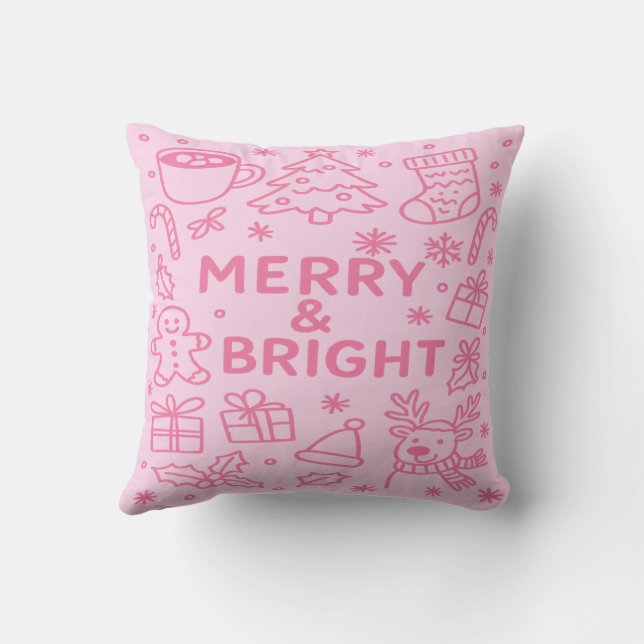 Pink Christmas Doodle | Cozy Christmas Throw Pillow (Back)