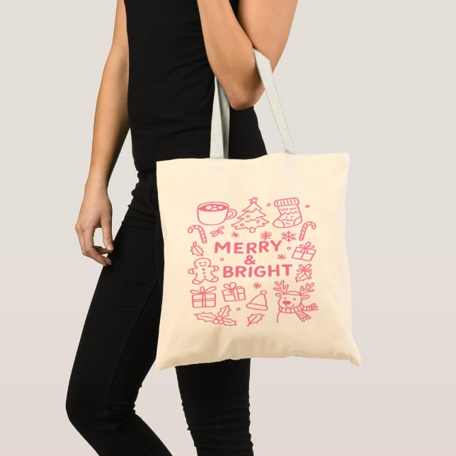 Pink Christmas Doodle | Holiday Carryall Tote Bag (Front (Product))