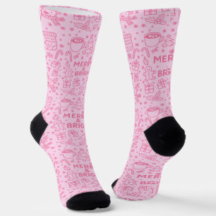 Pink Christmas Doodle Merry Cheer Socks