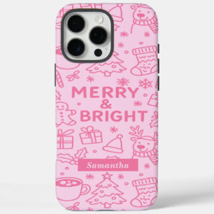 Pink Christmas Doodle   Modern Holiday iPhone 16 Pro Max Case
