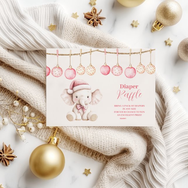 Pink Christmas Elephant Baby Shower Diapper Raffle Enclosure Card (Creator Uploaded)