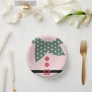 Pink Christmas Elf Suit Holiday Party Paper Plate