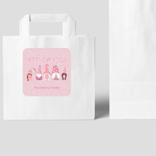 Pink Christmas Five Gnomes custom Family Square Sticker