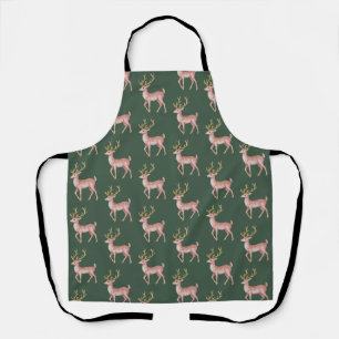 Pink Christmas Floral Reindeer Woodland Vintage Apron