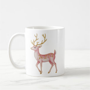 Pink Christmas Floral Reindeer Woodland Vintage Coffee Mug