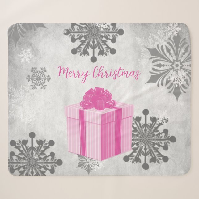 Pink Christmas Gift Holiday Sherpa Blanket (Front (Horizontal))