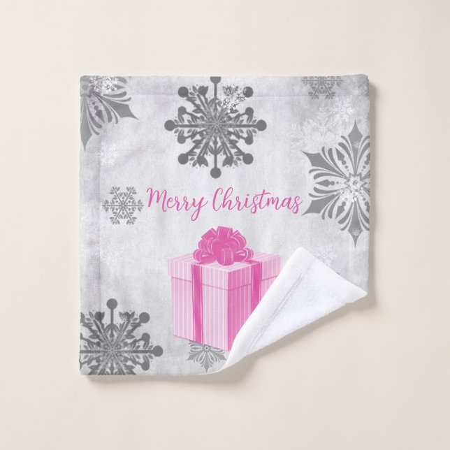 Pink Christmas Gift Holiday Towel Set (Wash Cloth)