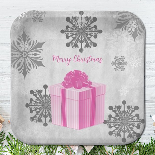 Pink Christmas Gift Paper Plate (Pink Christmas Gift Paper Plates)