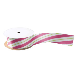 Pink Christmas Gift Wrapping Ribbon Green Stripe Satin Ribbon