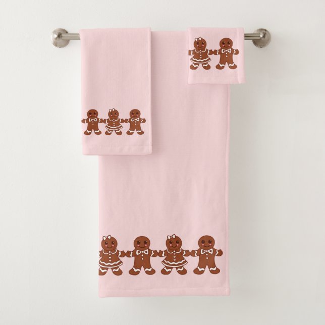 Pink Christmas Gingerbread Bath Towels Set Gift (Insitu)